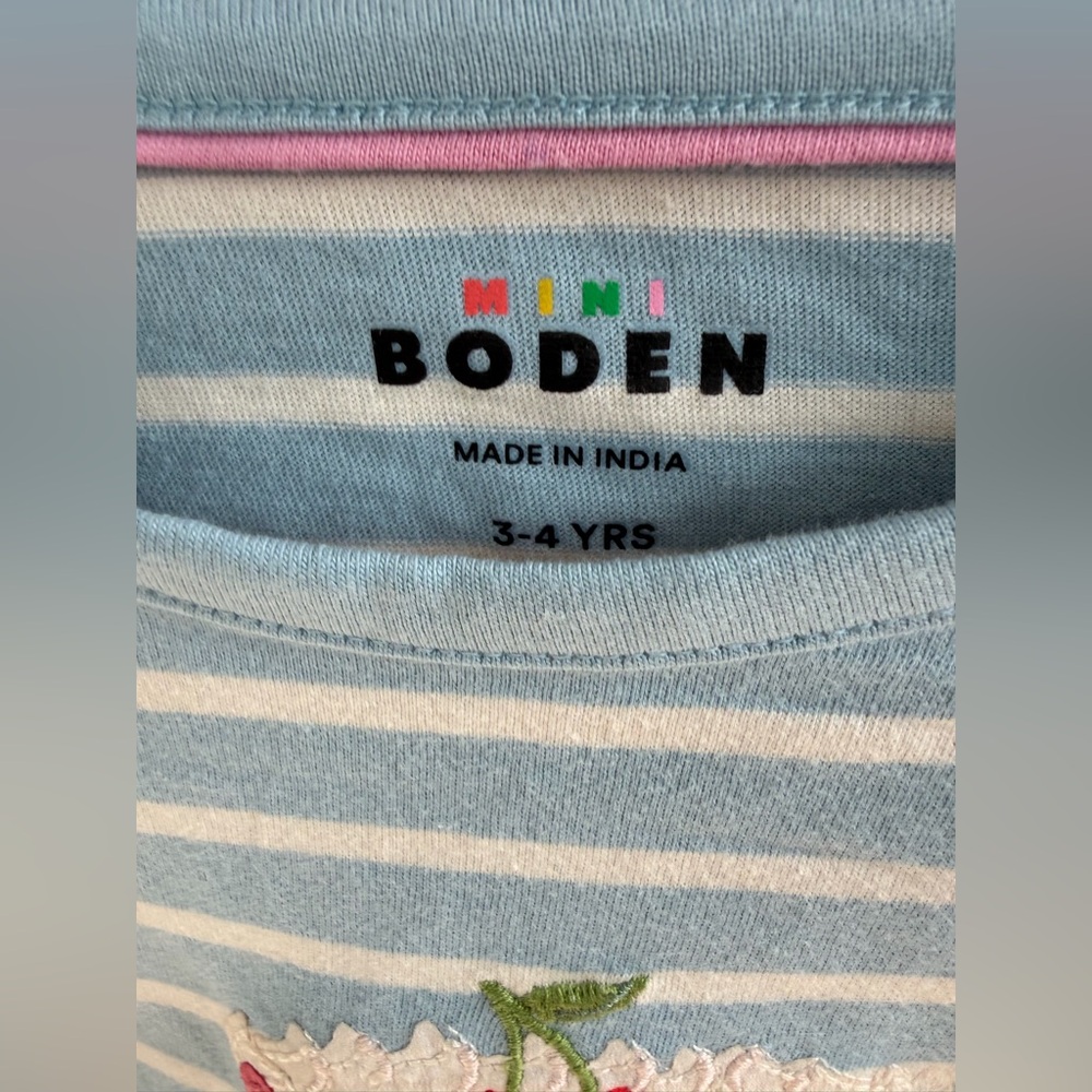 Boden | Mini Boden | Blue Striped Tee Shirt with Cake Design | 3-4 years | NWT - Picture 3 of 7